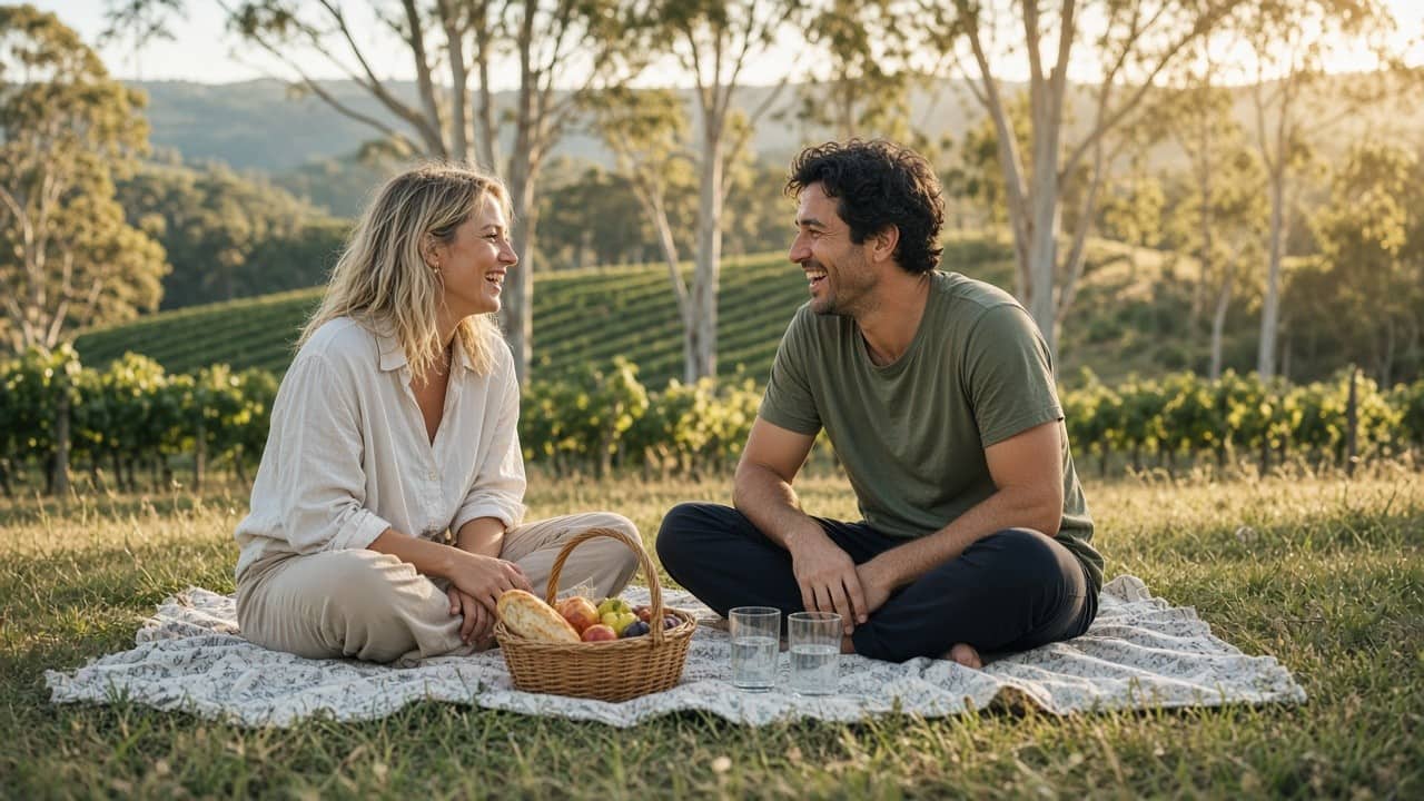 Two people chatting on a first date in Adelaide