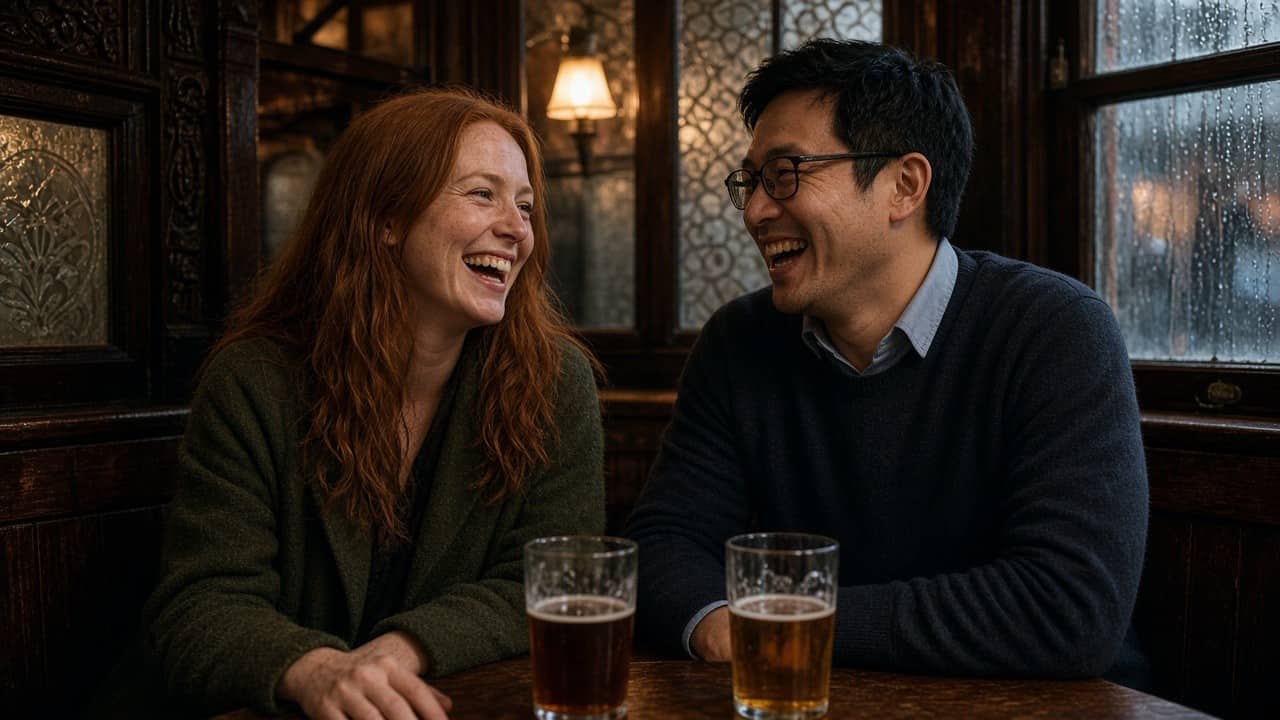 Two people chatting on a first date in Belfast