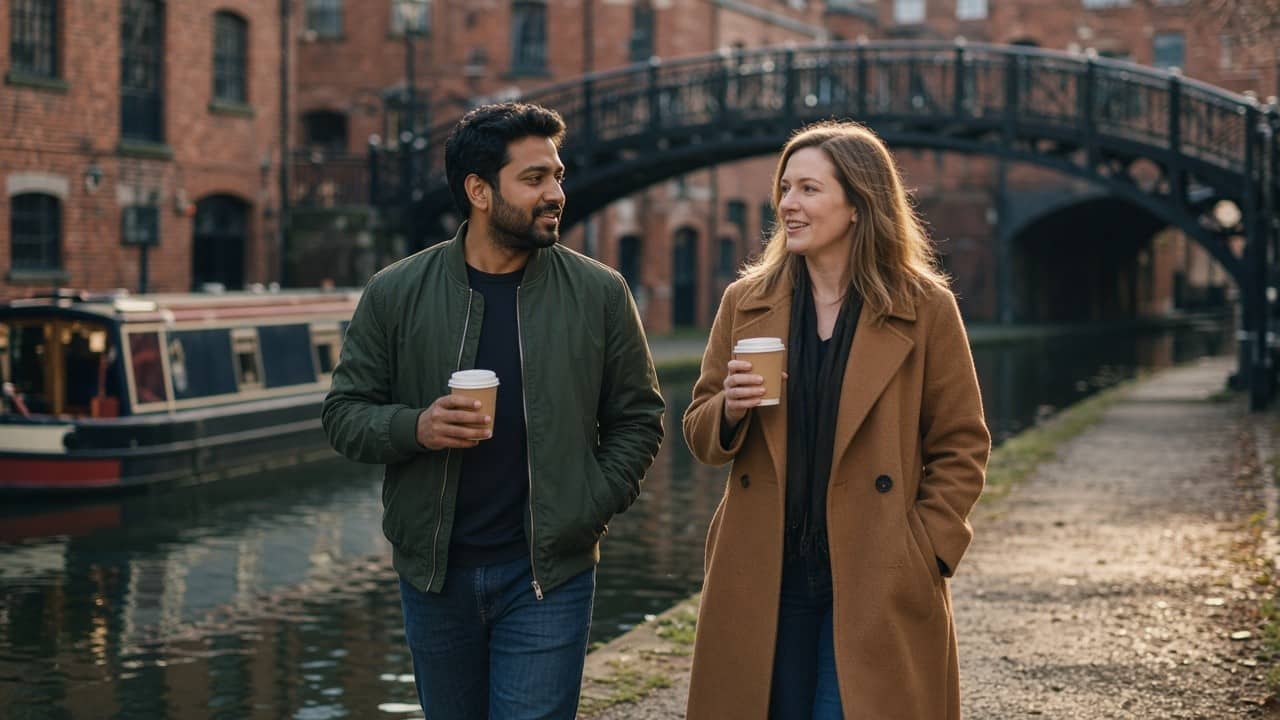 Two people chatting on a first date in Birmingham