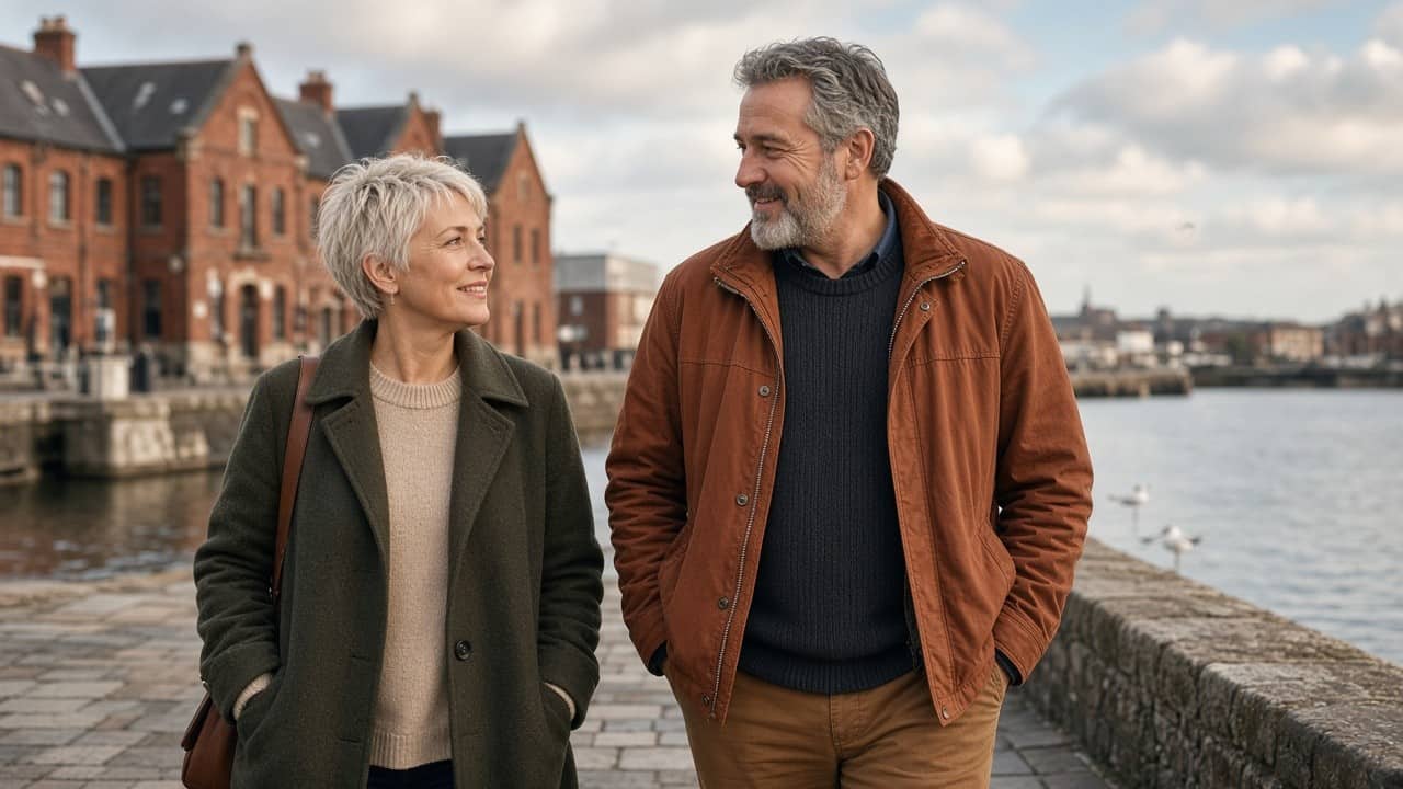 Two people chatting on a first date in Cardiff