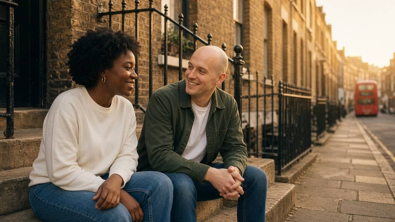 Two people chatting on a first date in London