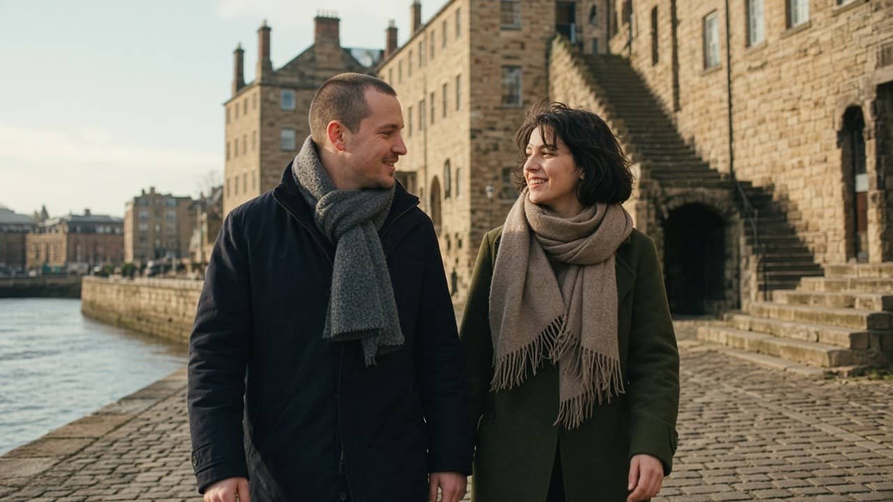 Two people chatting on a first date in Newcastle