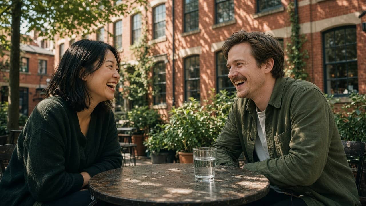 Two people chatting on a first date in Nottingham