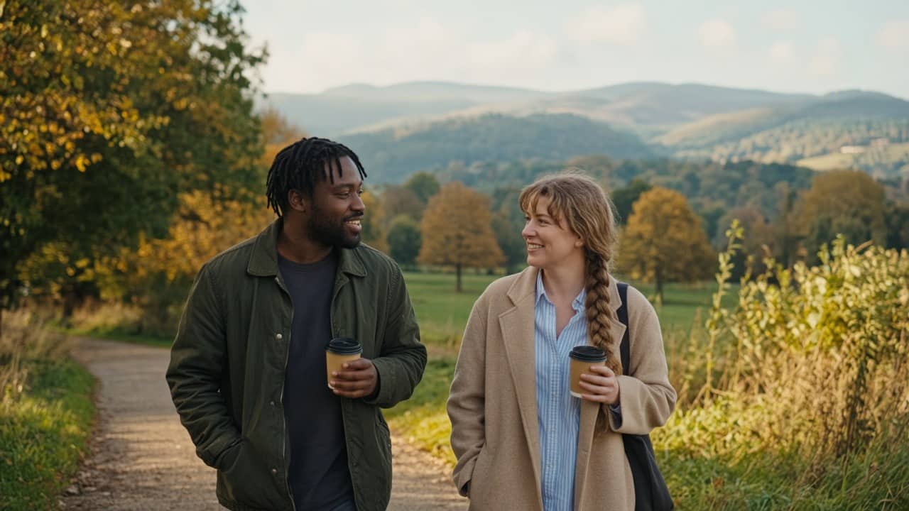 Two people chatting on a first date in Sheffield