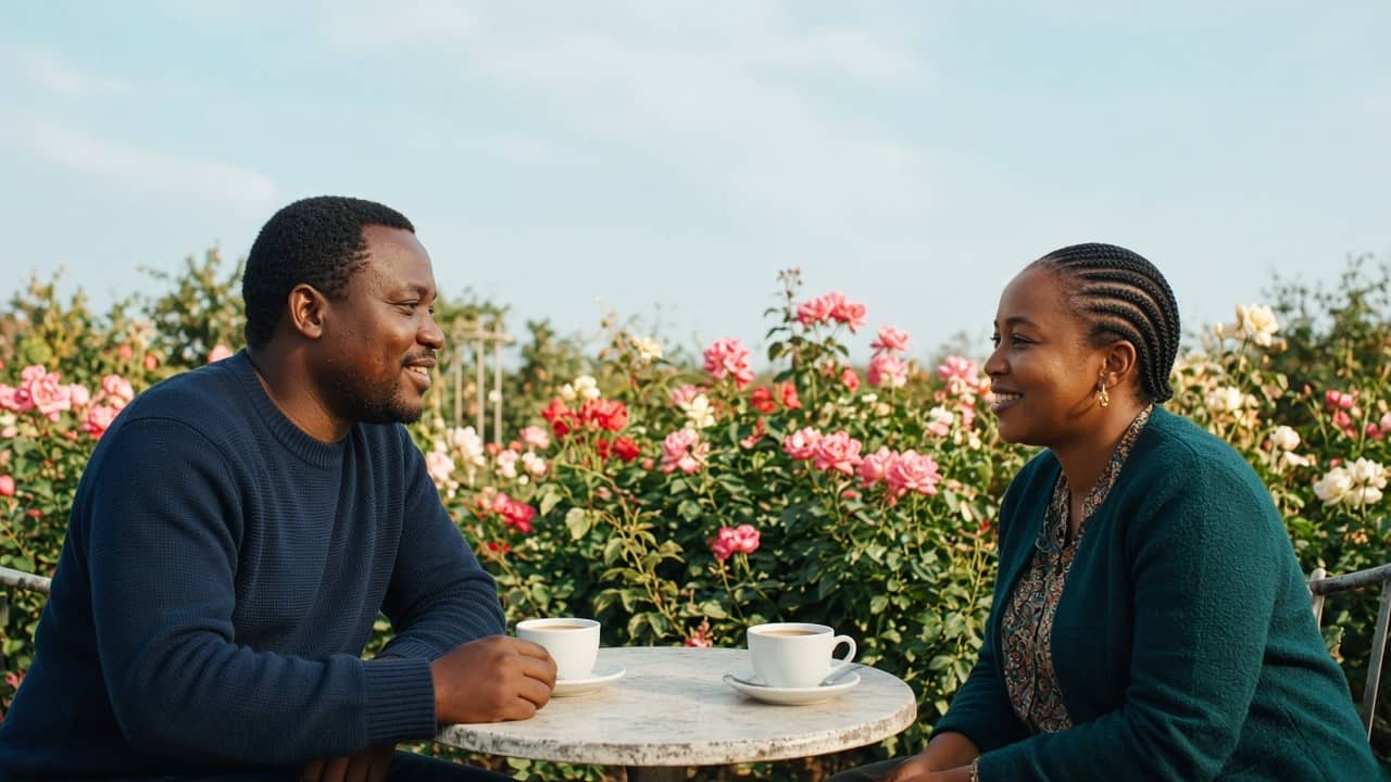 Two people chatting on a first date in Bloemfontein