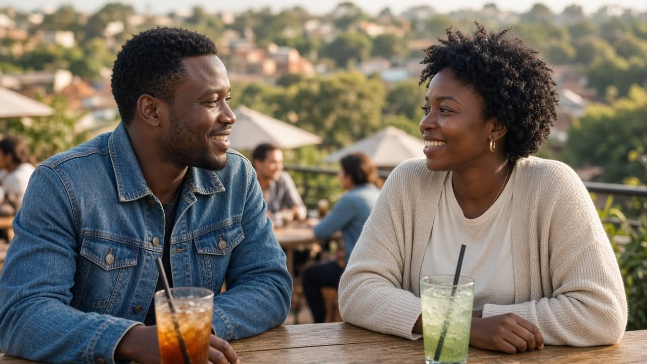 Two people chatting on a first date in Johannesburg