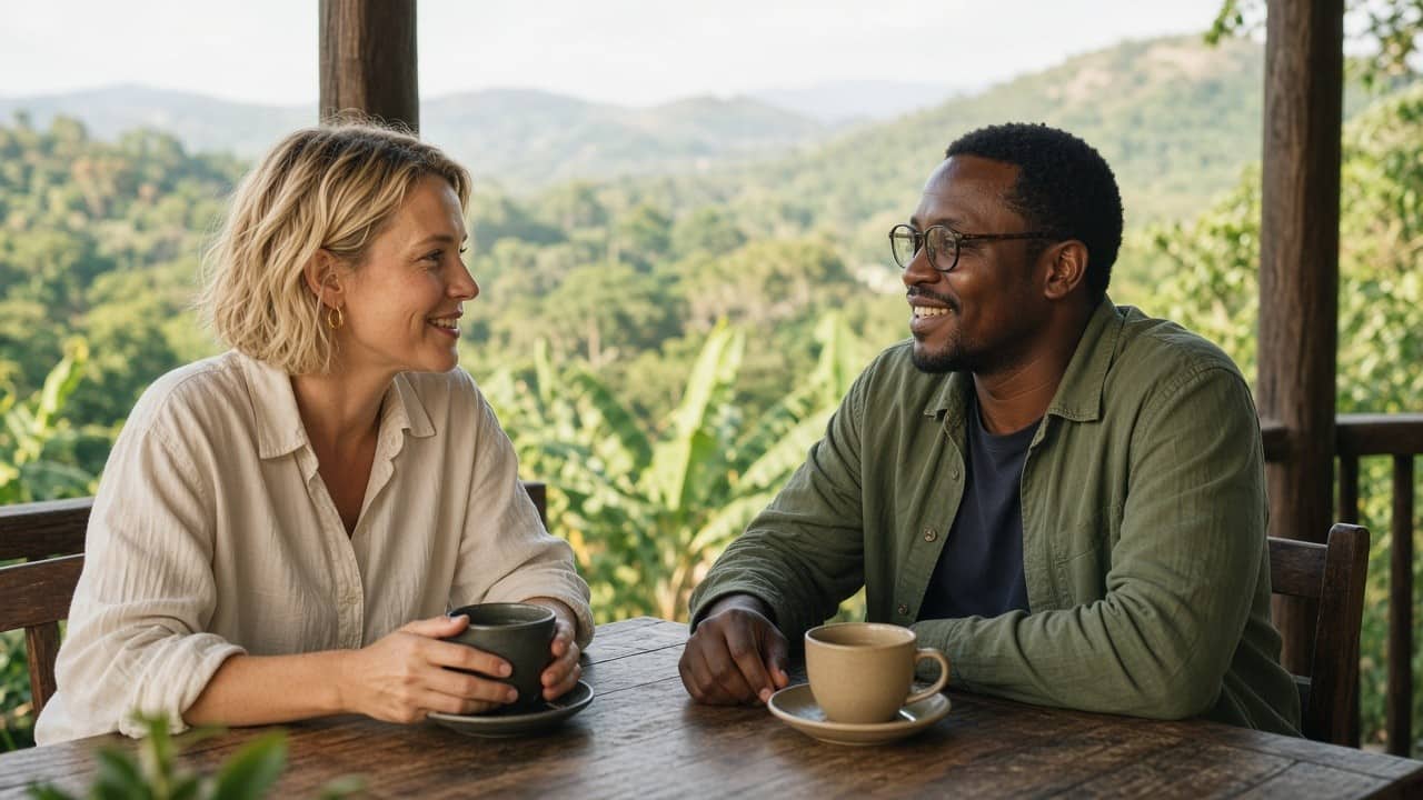 Two people chatting on a first date in Nelspruit