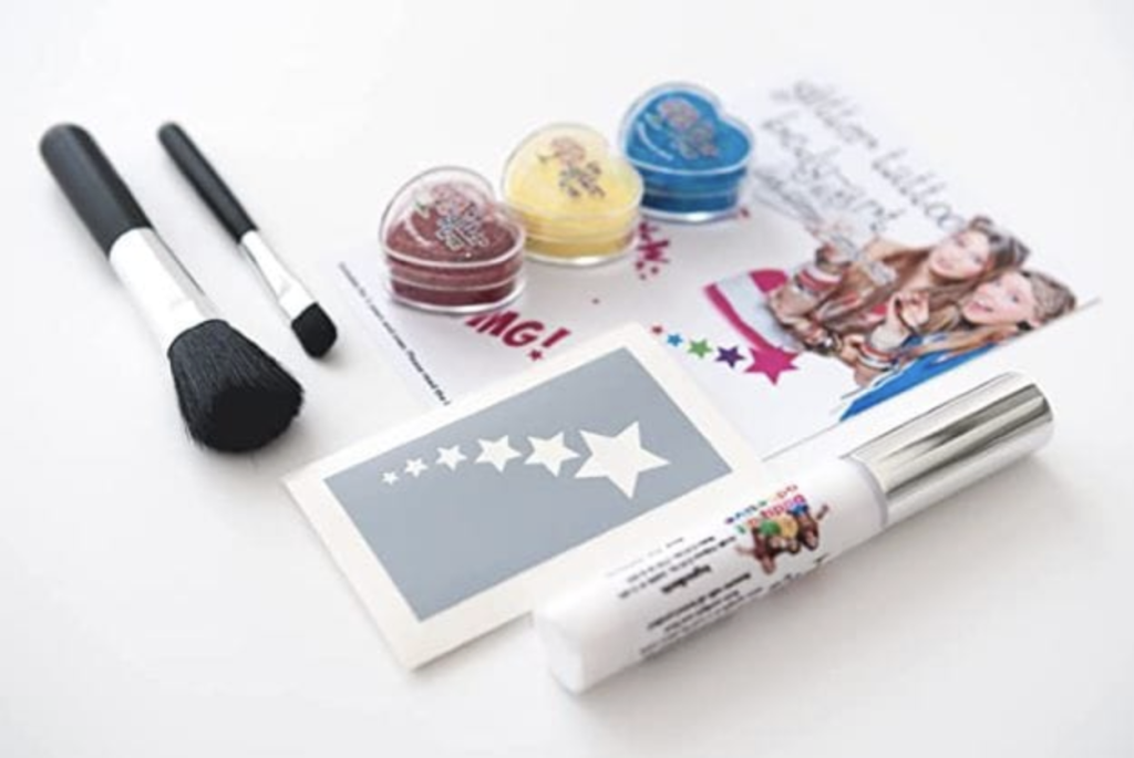 Gather the necessary materials - Pop Girl mini glitter tattoo kit